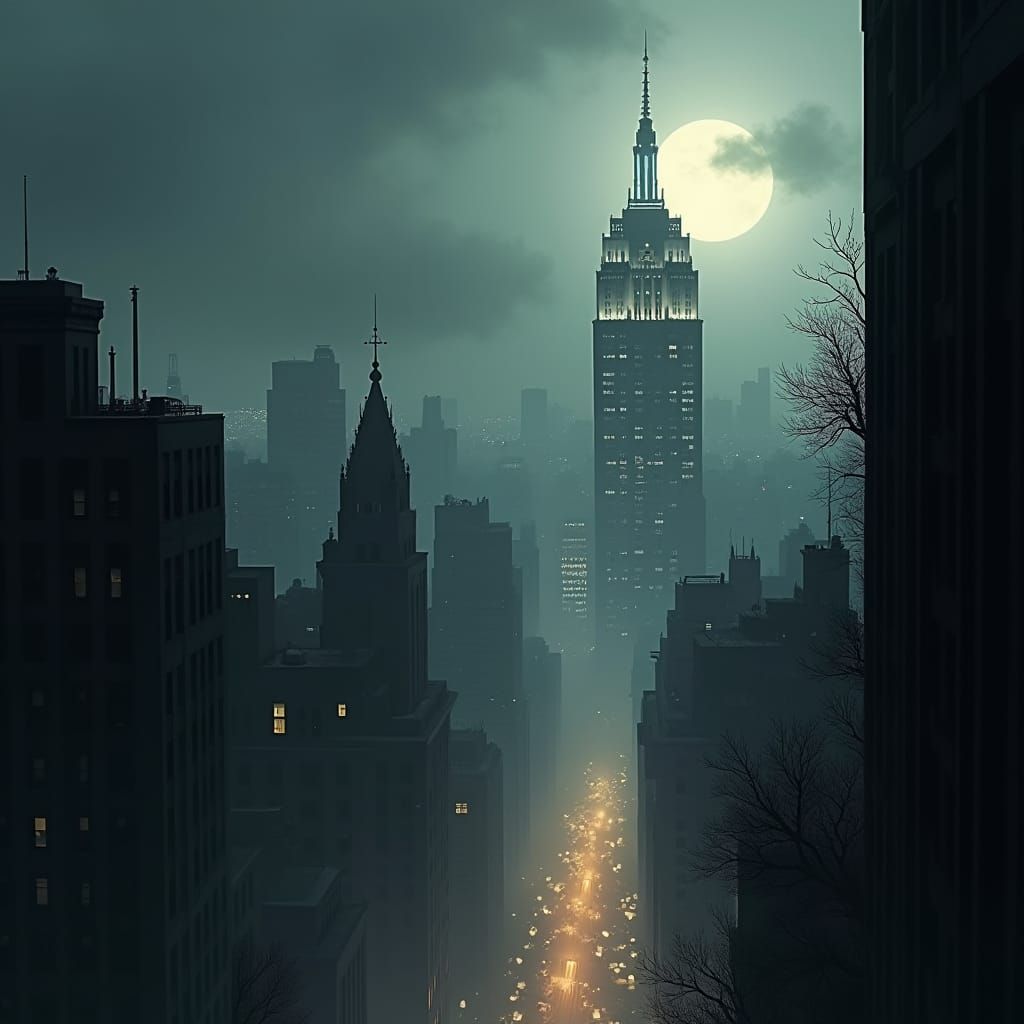 Noir Metropolis in Black and White Comics Style