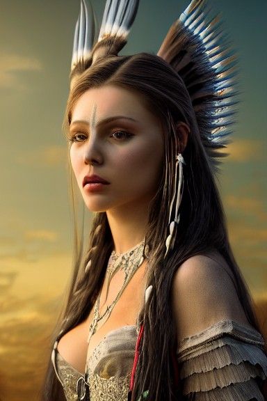 Detailed Portrait of Indigenous Woman in Digital Painting