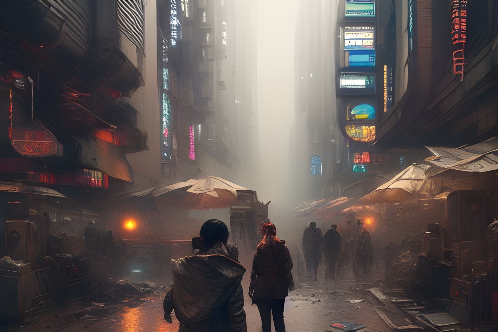 Dystopian Sci-Fi Metropolis Street Scene in Cyberpunk Style