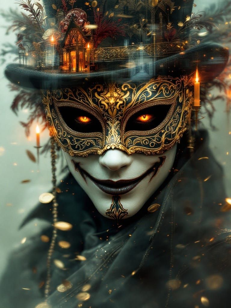 A Smirking Rogue in a Carnival Mask, Veiled in Mystery and D...