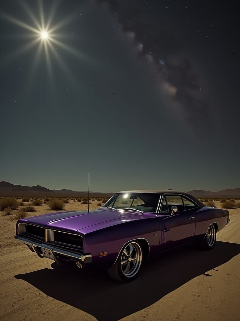 1969 Dodge Charger Under Starry Desert Sky