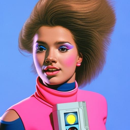 80s Girl with Walkman in Hyperrealistic Splash Art