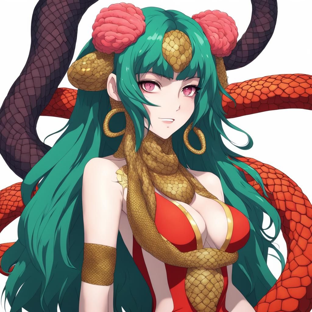 Serpent Anime Girl with Snake Crown