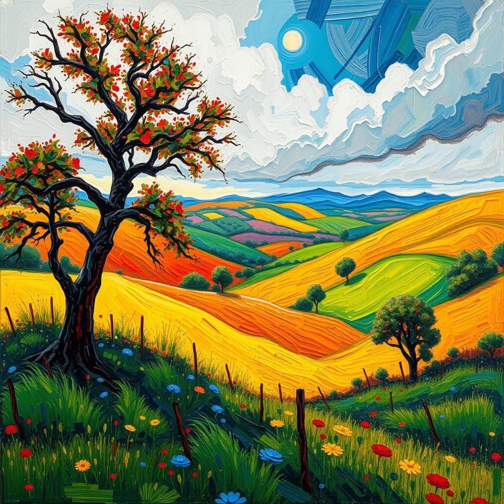 Vibrant Landscape in Impasto Style