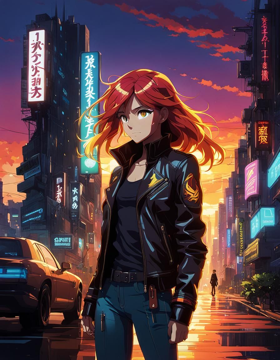 Sunset Shimmer in Cyberpunk Anime Style