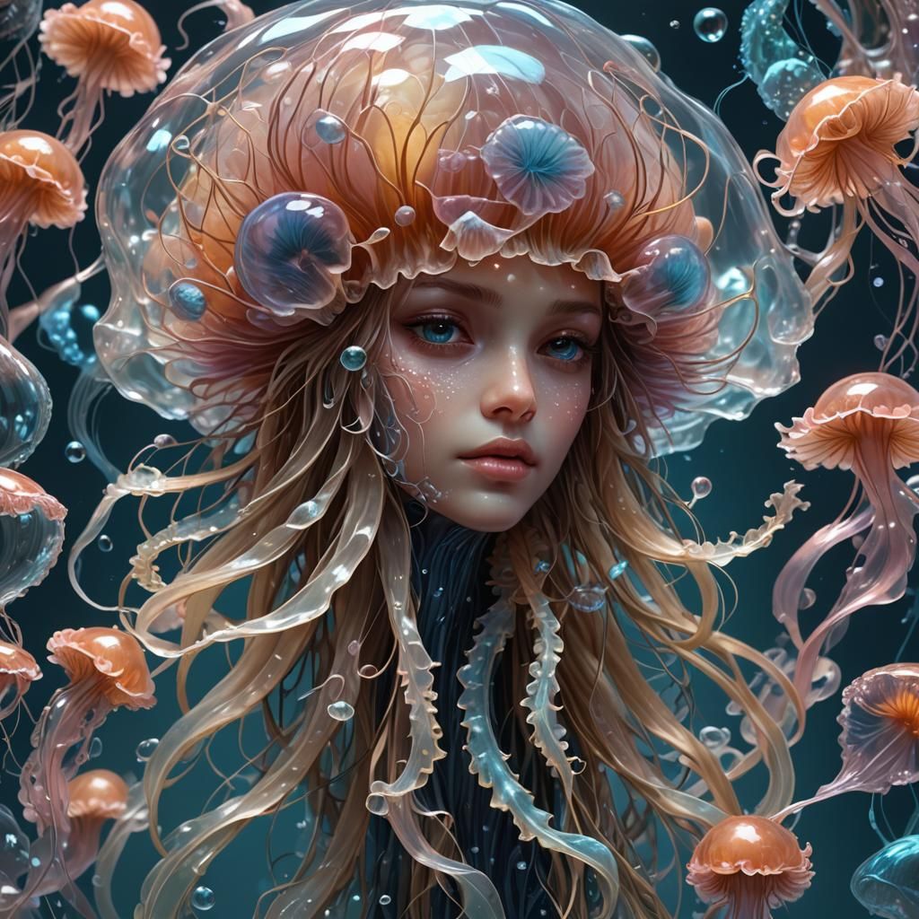 Bioluminescent Jellyfish Flower in Detailed 3D