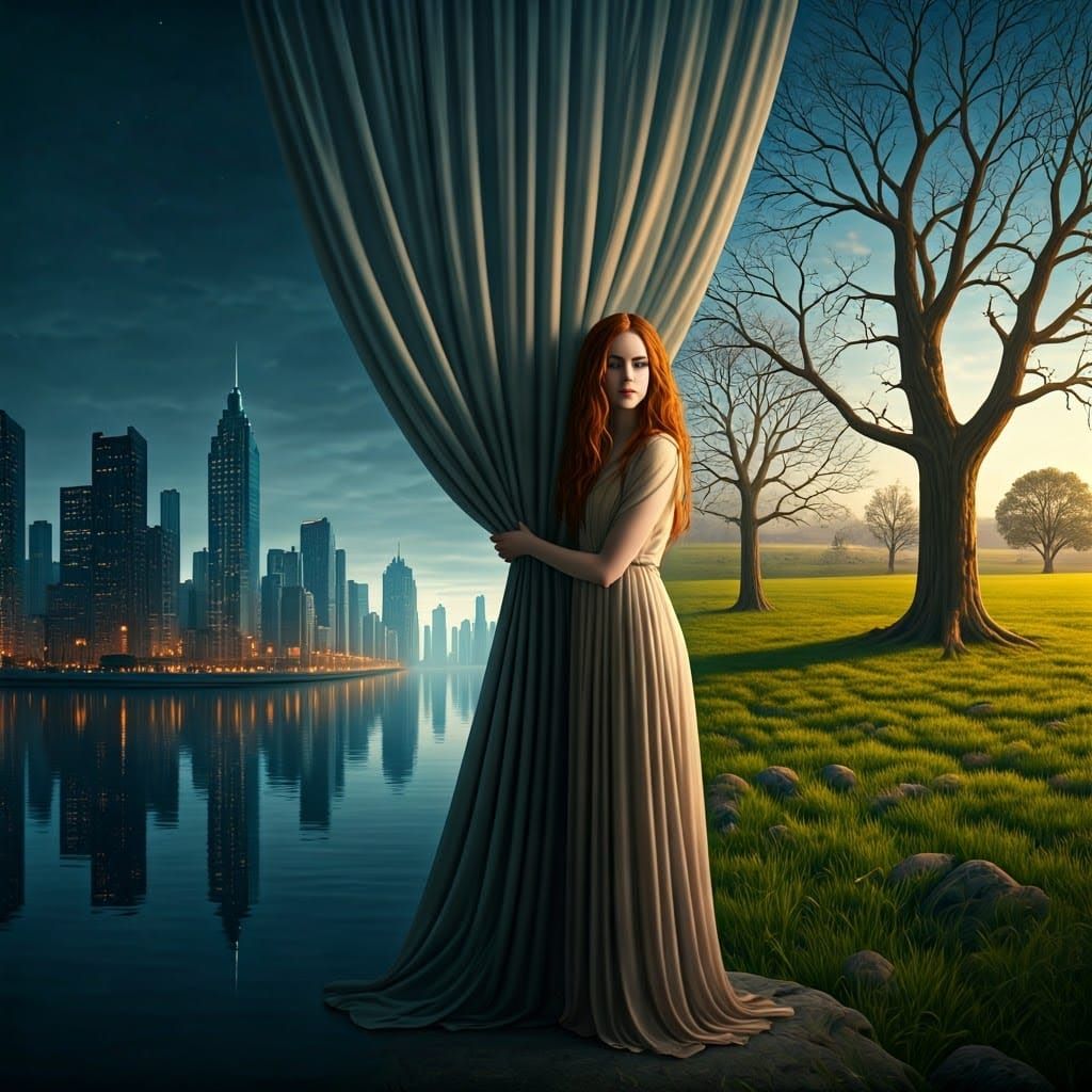 Surreal Bifurcation: Woman Between City and Country