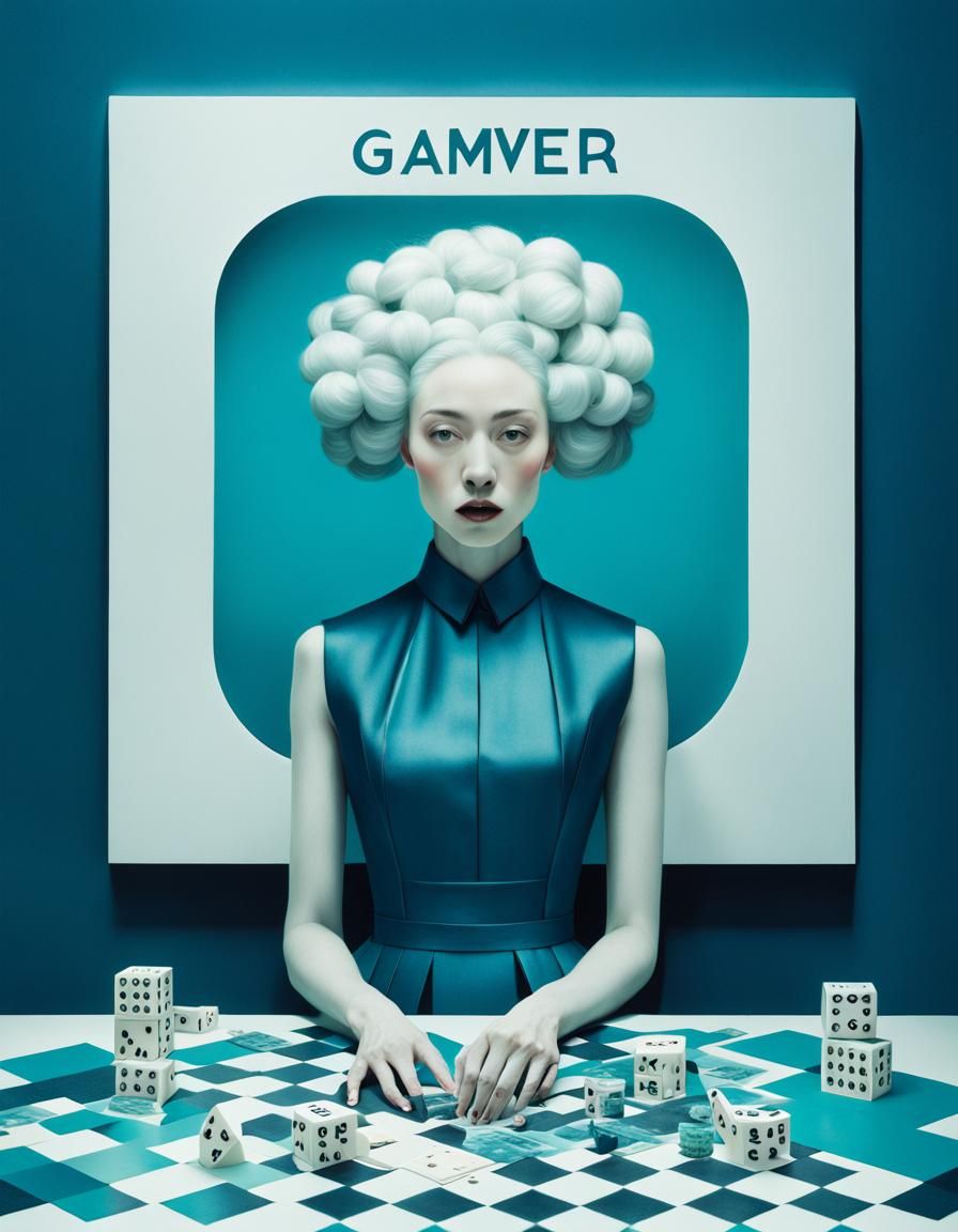 Surreal Board Game Portrait in Cyanotype Style