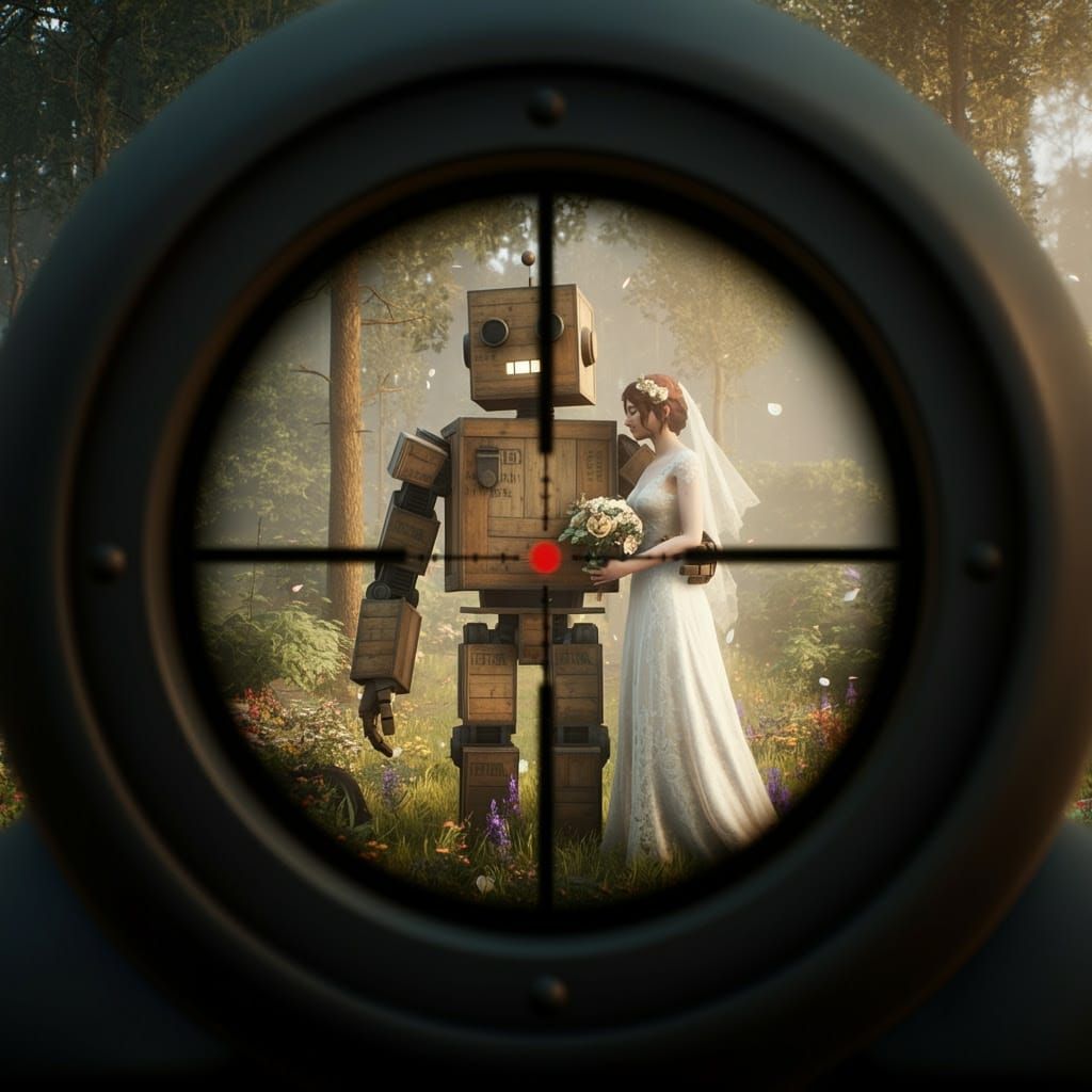 Whimsical Wedding Scene in a Serene Forest Clearing