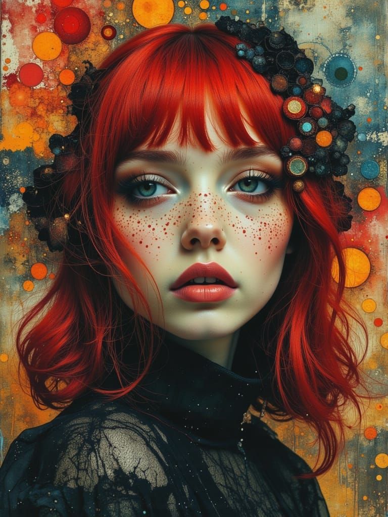 Gothic Despaircore Portrait in Watercolor Alcohol Textures