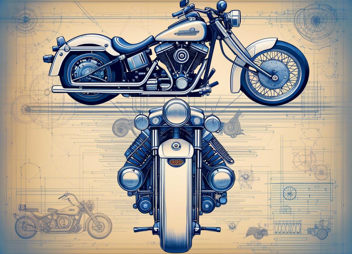 Classic Harley-Davidson motorbike vehicle blueprint with engine v.2