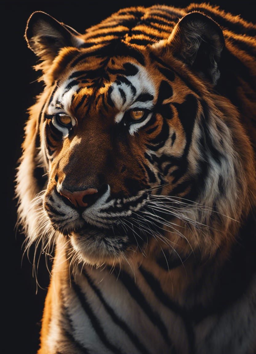 Tiger Profile Portrait in Colorful Chiaroscuro