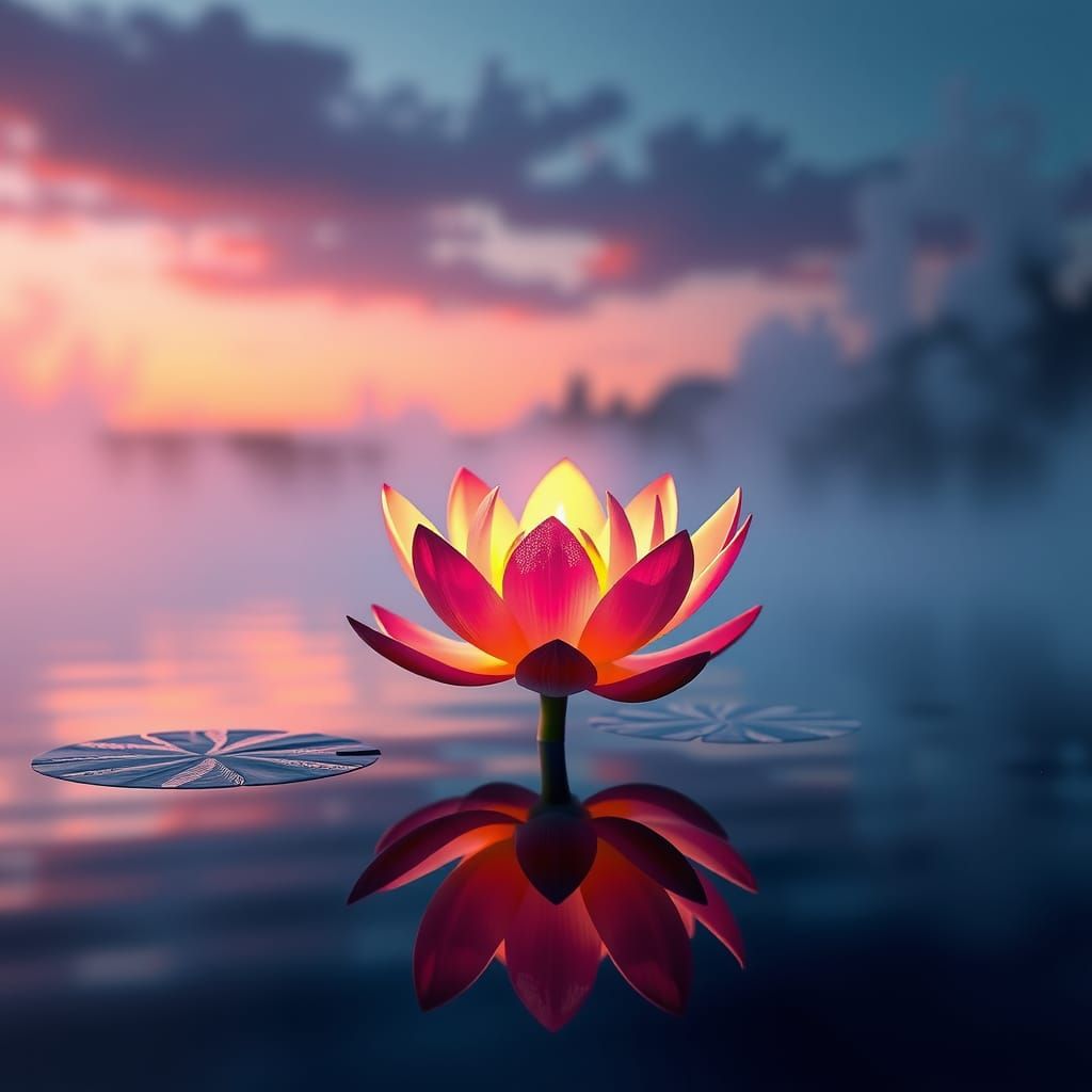 Mystical Lotus Flower at Twilight, Fantasy Concept Art