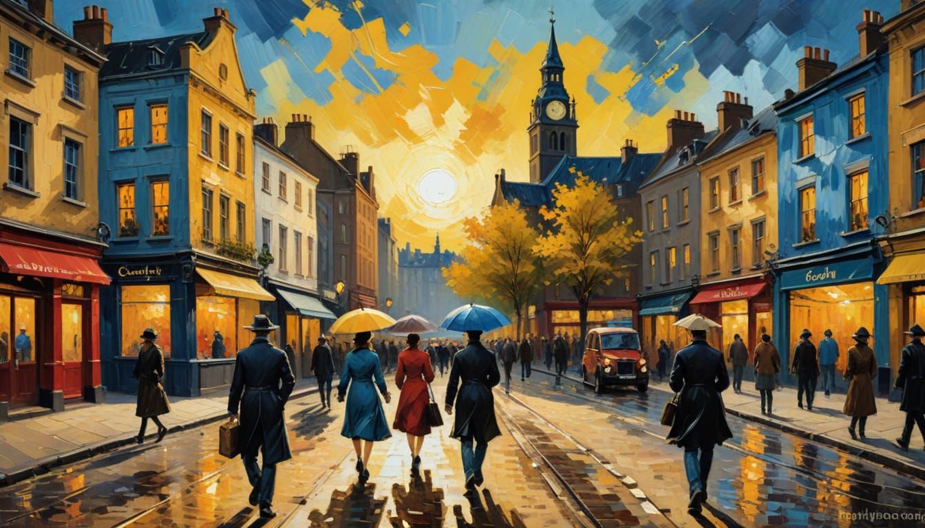 London Street Scene in Vibrant Oil Paints with Thick Texture