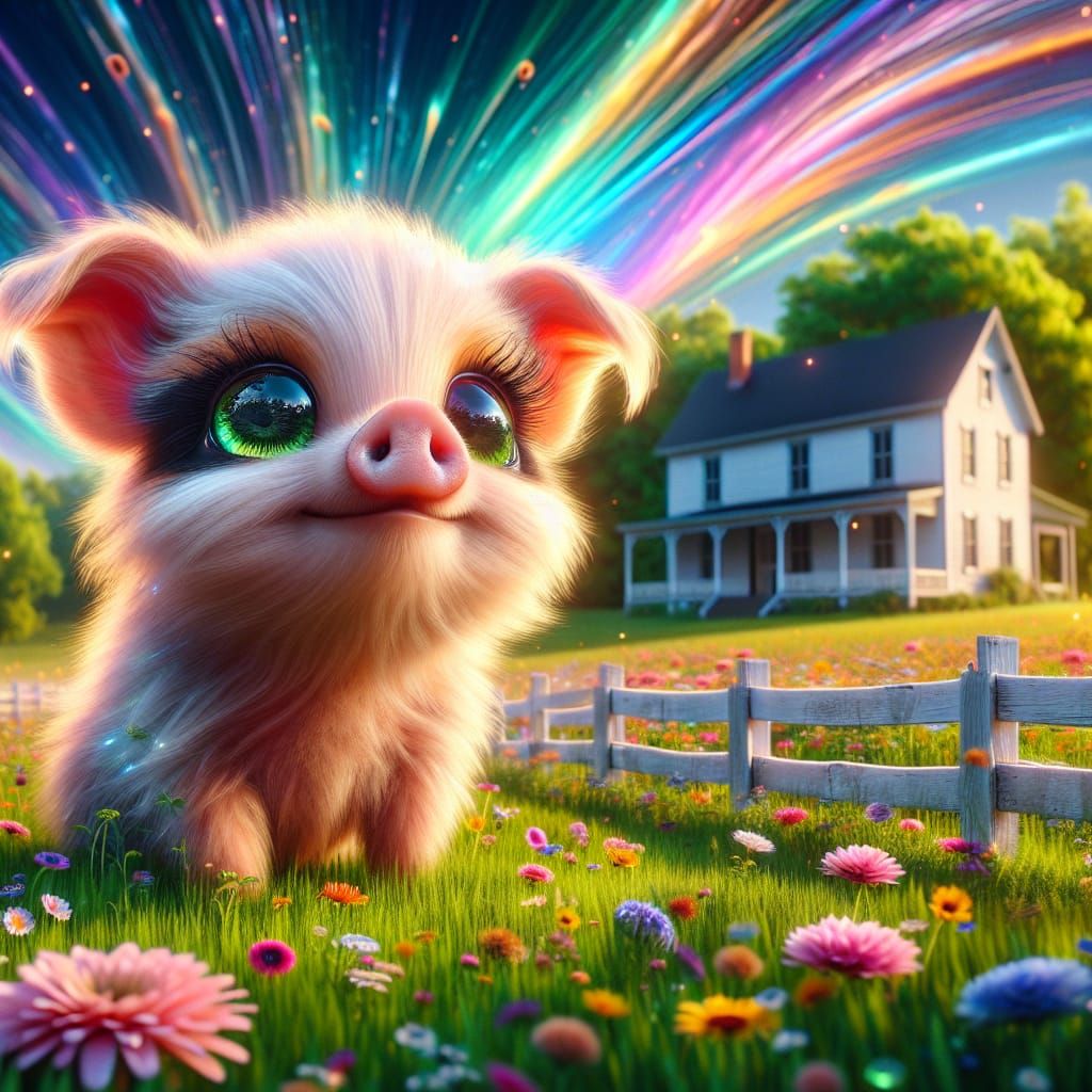 Adorable Piglet Grazing in Vibrant Flower Field