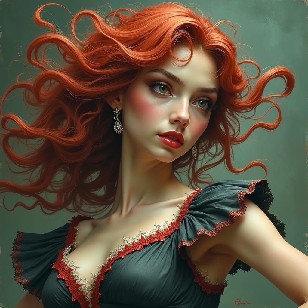 Swirling Crimson and Scarlet Abstract Forms