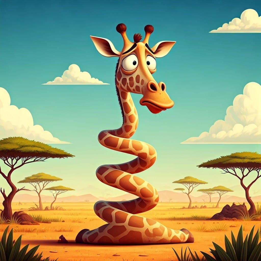Worried Giraffe with Twisted Neck in Searle Style