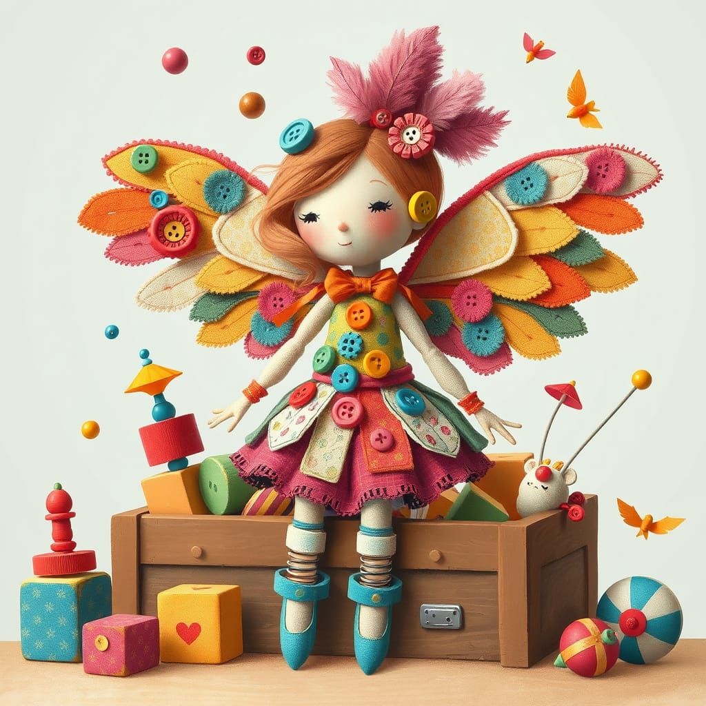 Playful Toybox Fairy in Whimsical Illustration Style