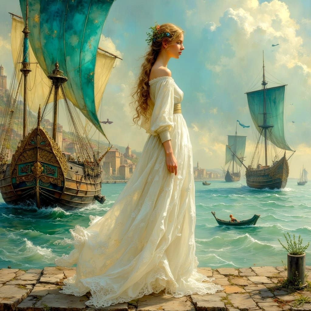 Atmospheric Medieval Town Docks With Ships