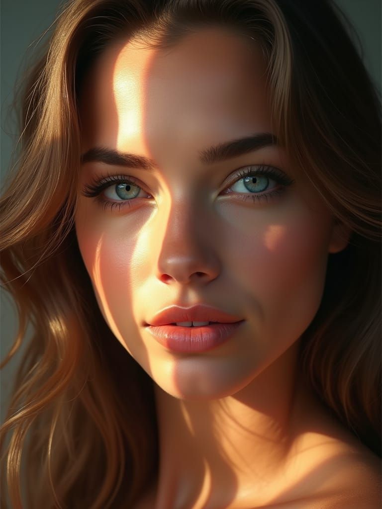 Elegant Young Woman with Soft Blue Eyes
