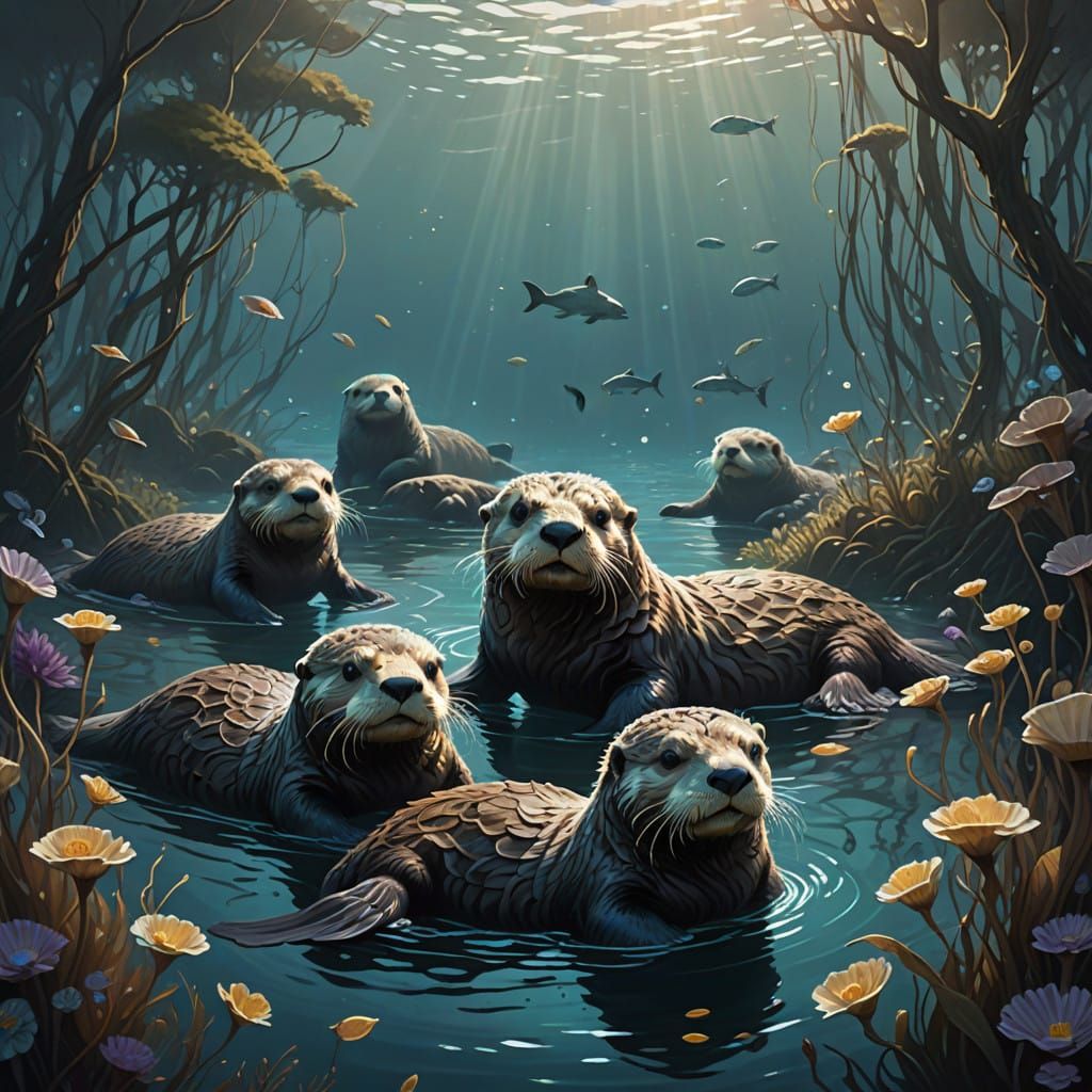 Sea Otters in Enchanted Kelp Forest