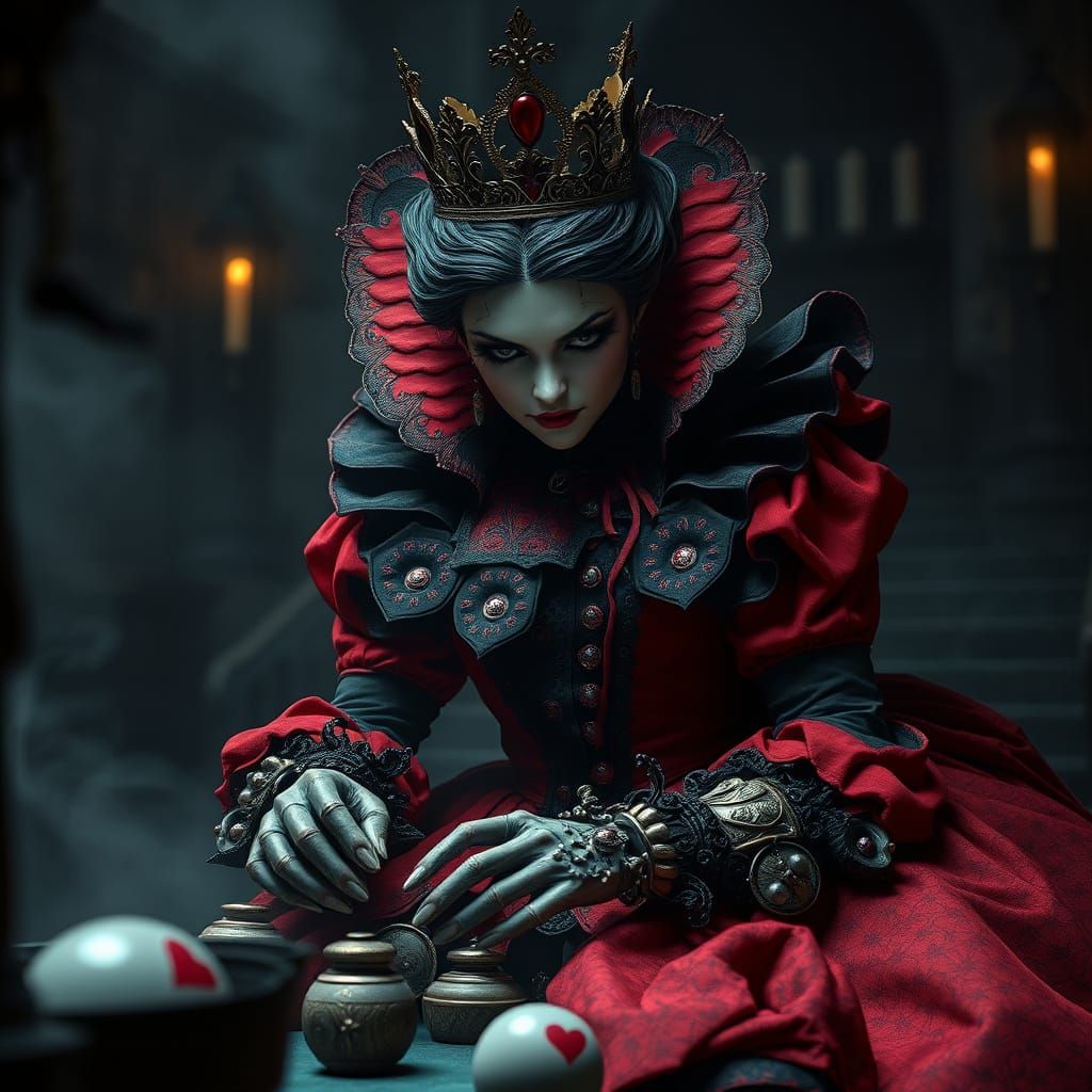 Steampunk Queen of Hearts in Dark Croquet