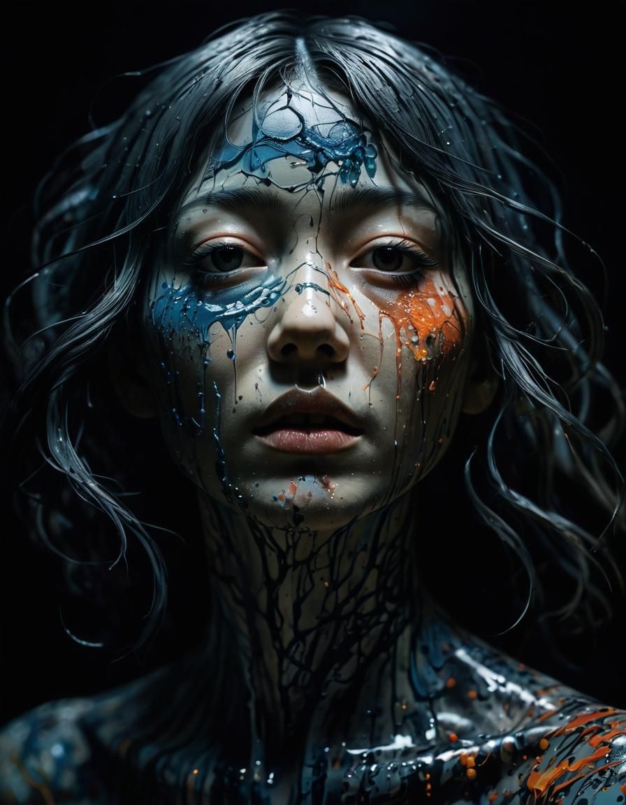 Surreal Midnight Face with Fluid Forms