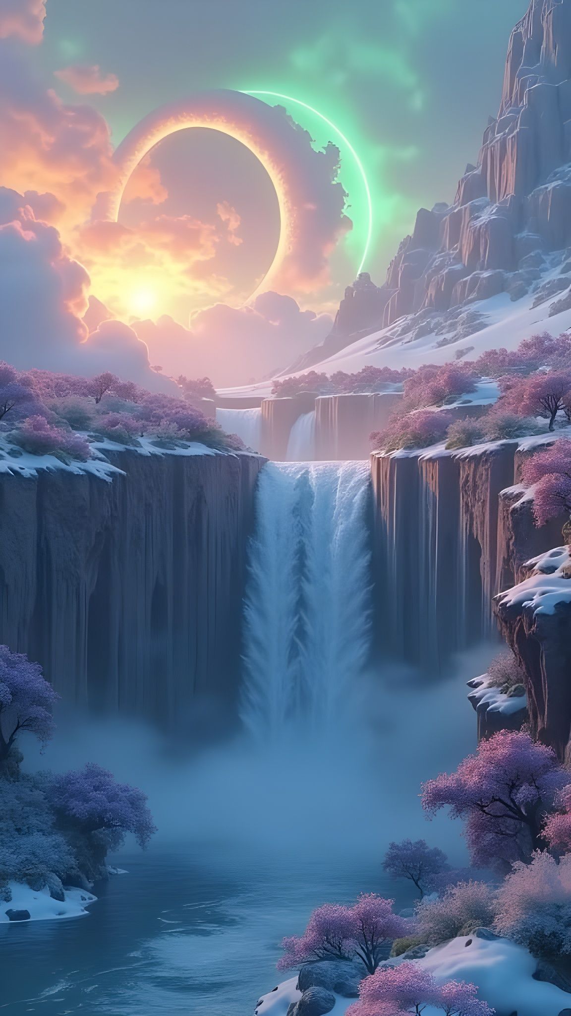 Enormous Gate Surrounded by Beautiful Clouds and Vibrant Flo...