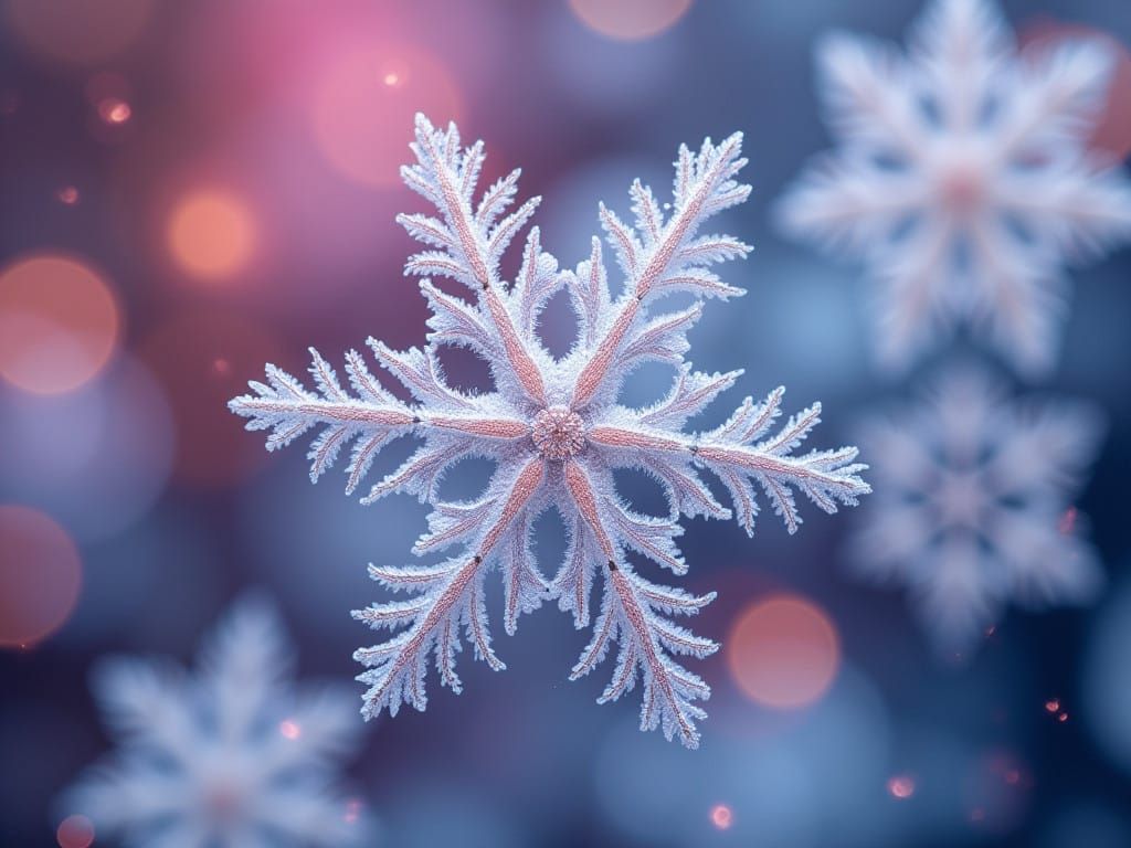 Ethereal Snowflakes in a Vibrant Dreamscape
