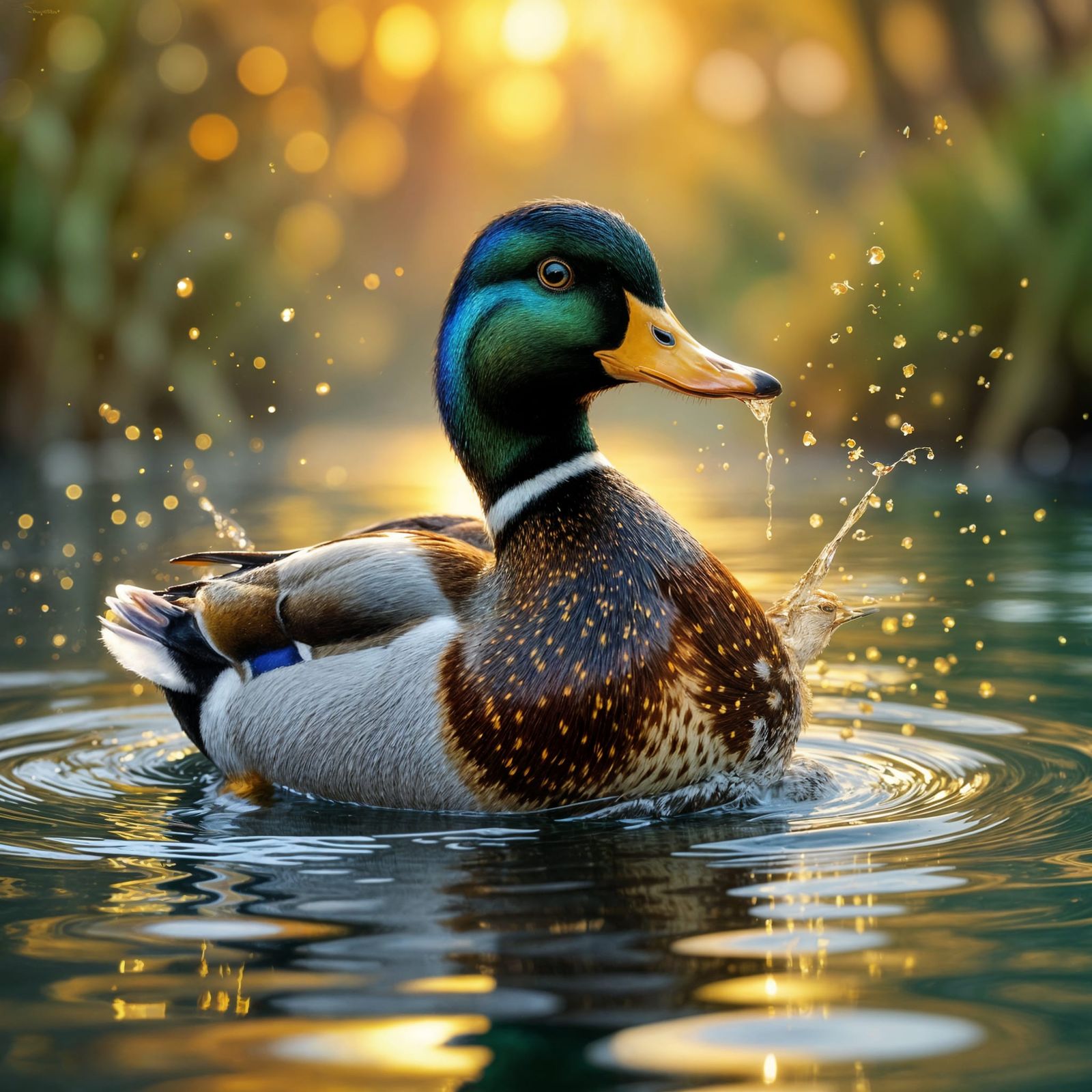 Golden Ink Mallard Duck Digital Art