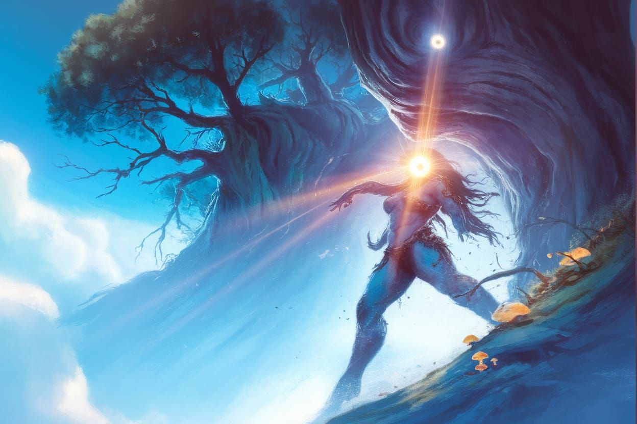 Cyclops Giantess Defends Forest with Magic Light
