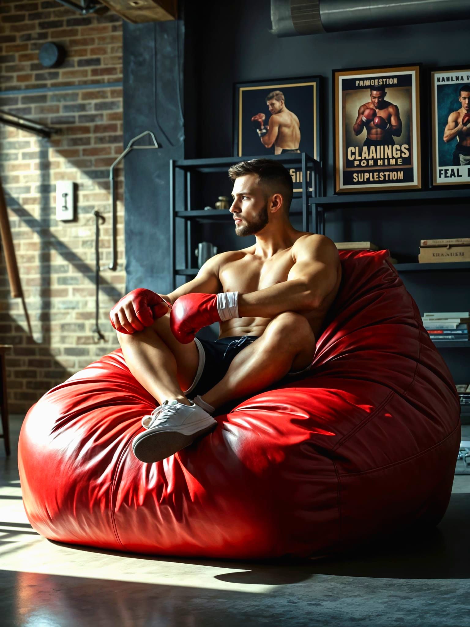 Stylish Boxing Glove Beanbag in Deep Red Leather