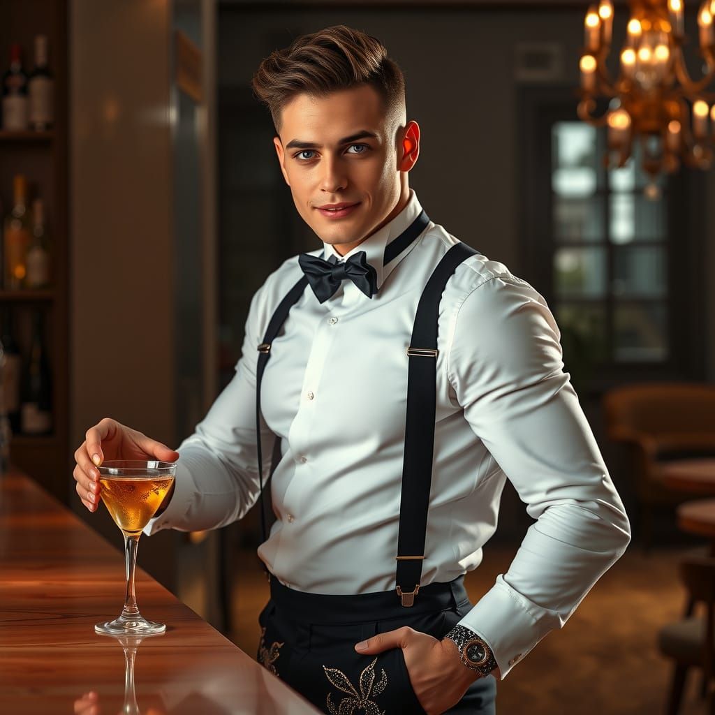 Elegant Playboy Bunny Bartender in Hybrid Attire