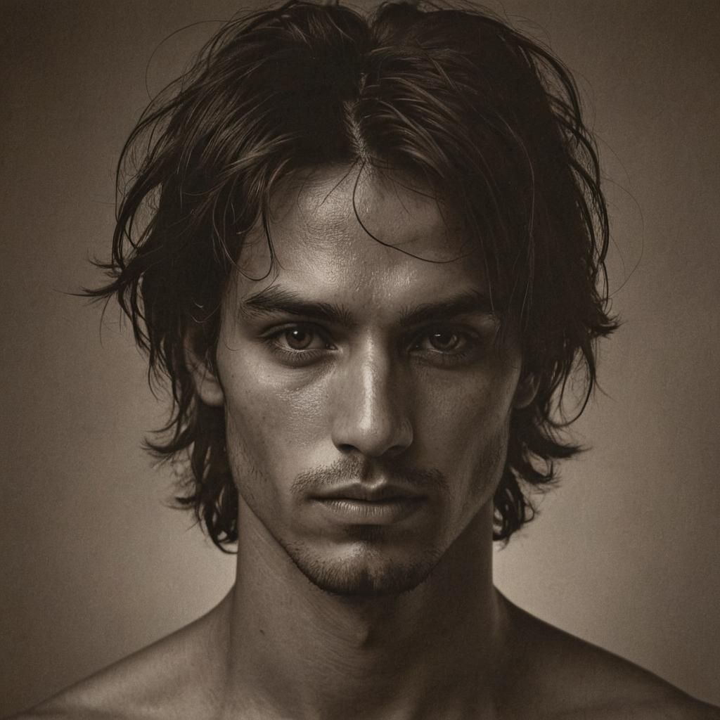 Chiaroscuro Portrait in Copper and Black Hues