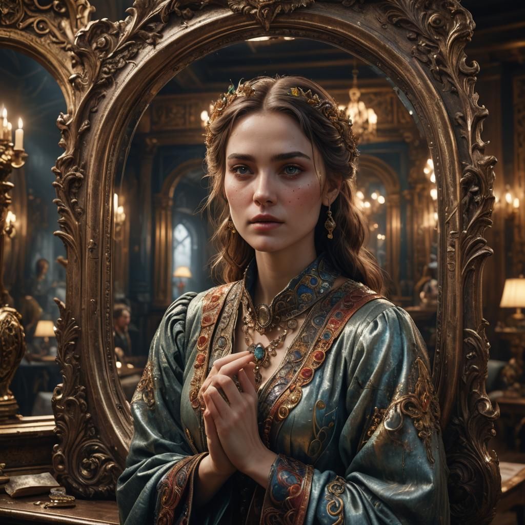 Young Woman Sees Aged Reflection