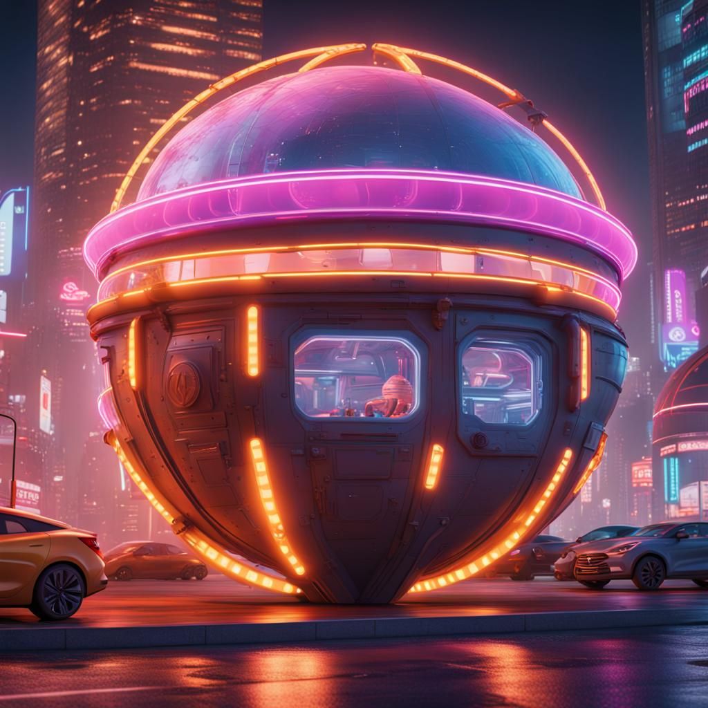 Futuristic Hotdog Orb with Rocket Boosters