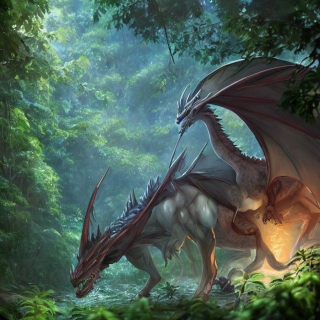 Anime Dragon in Rainforest, Matte Painting Style