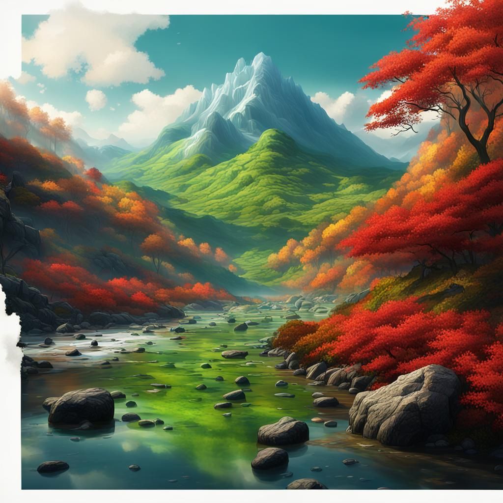 Tranquil Mountain Stream in Autumn Hues