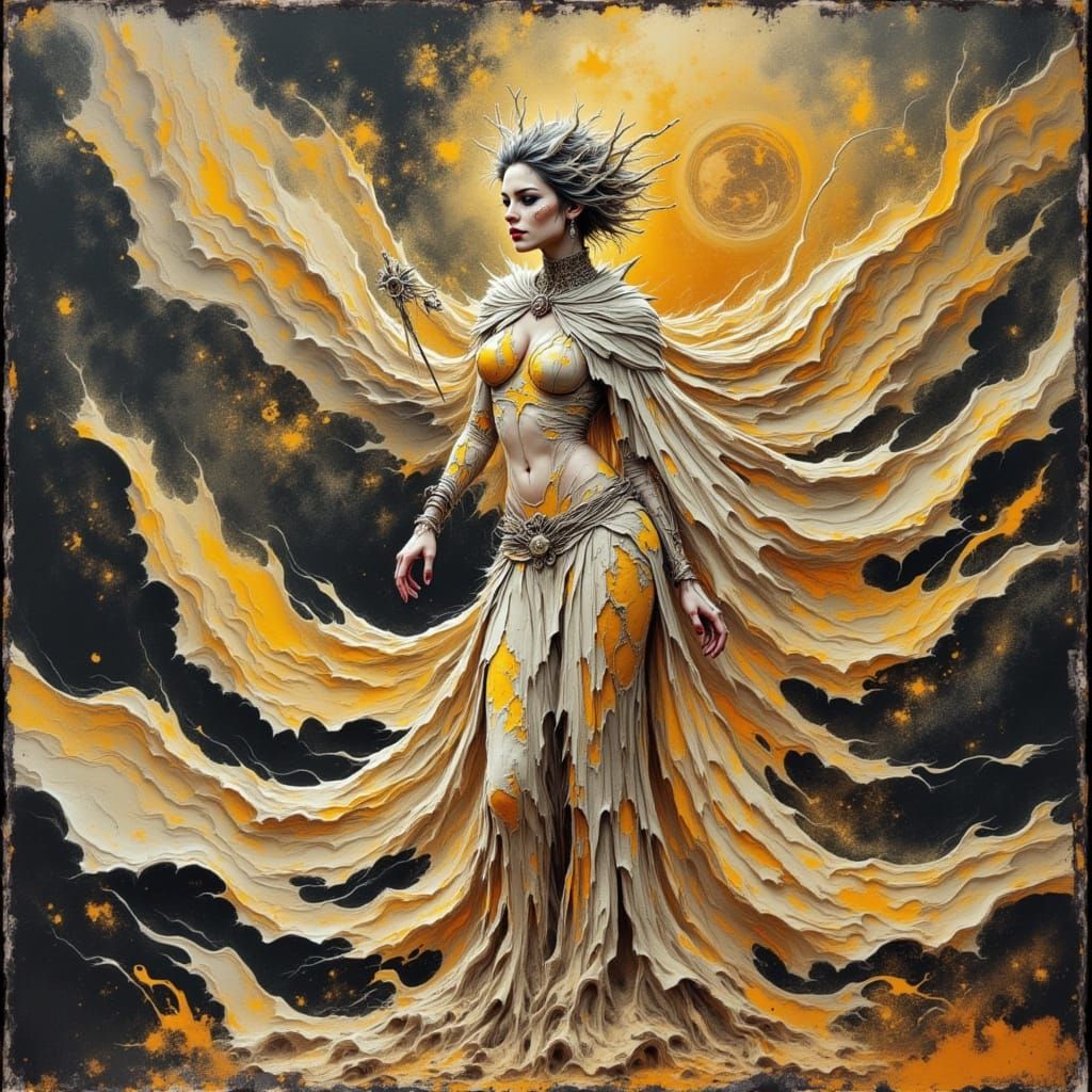 Armored Woman in Mystical Landscape, Cinematic Style