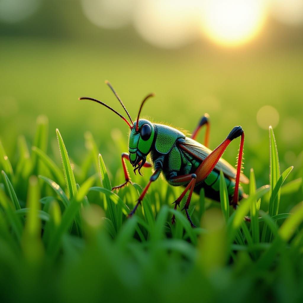 Cricket in Lush Grass: Fantasy Matte Painting
