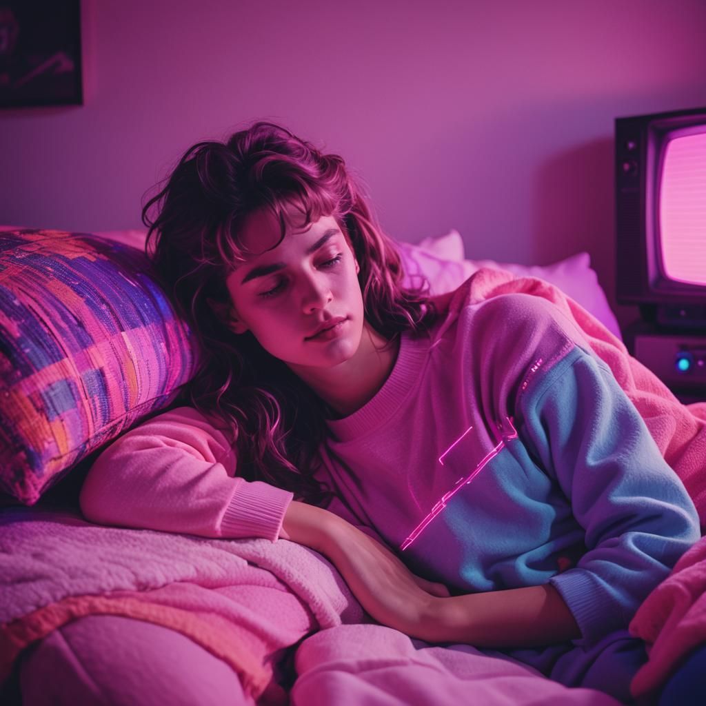 Comforting Embrace in Synthwave Neon Retro Style