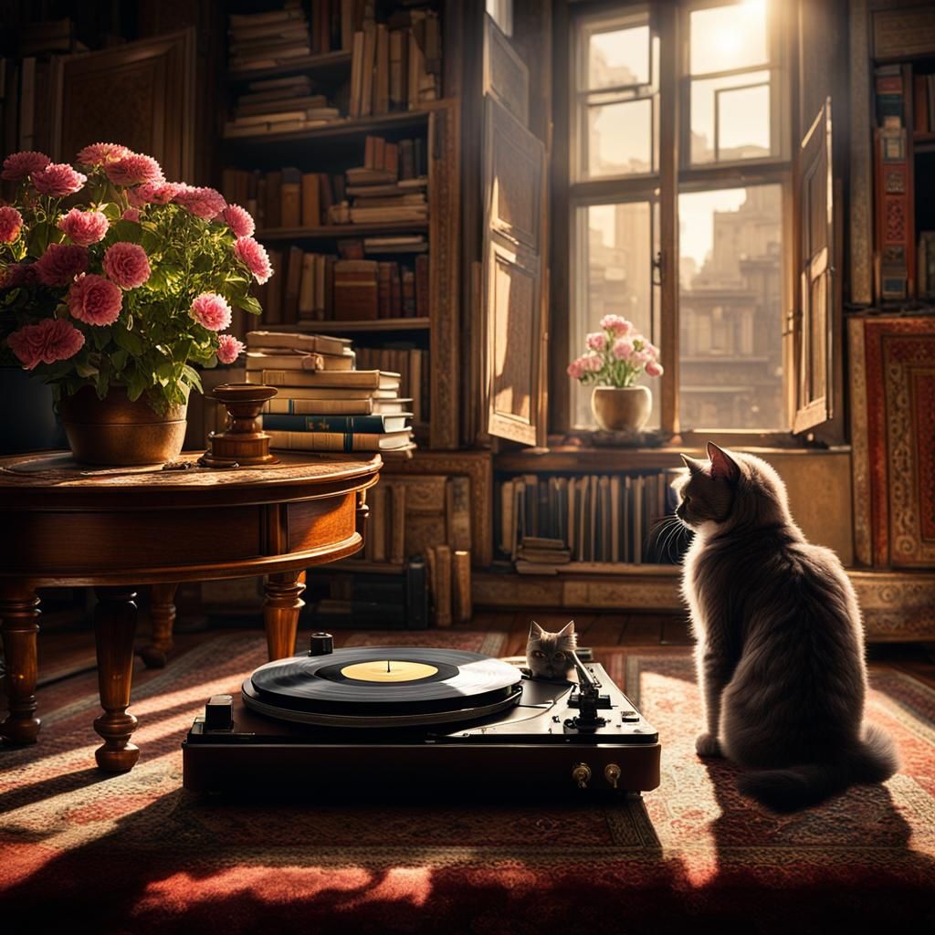 Backlit Persian Cats in Vintage Apartment Interior