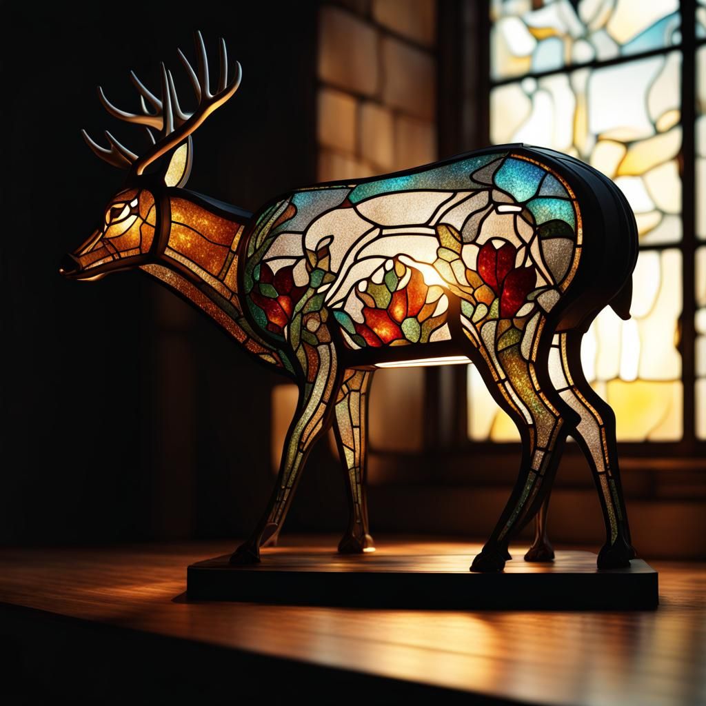 Stained Glass Deer Lamp with Chiaroscuro Lighting