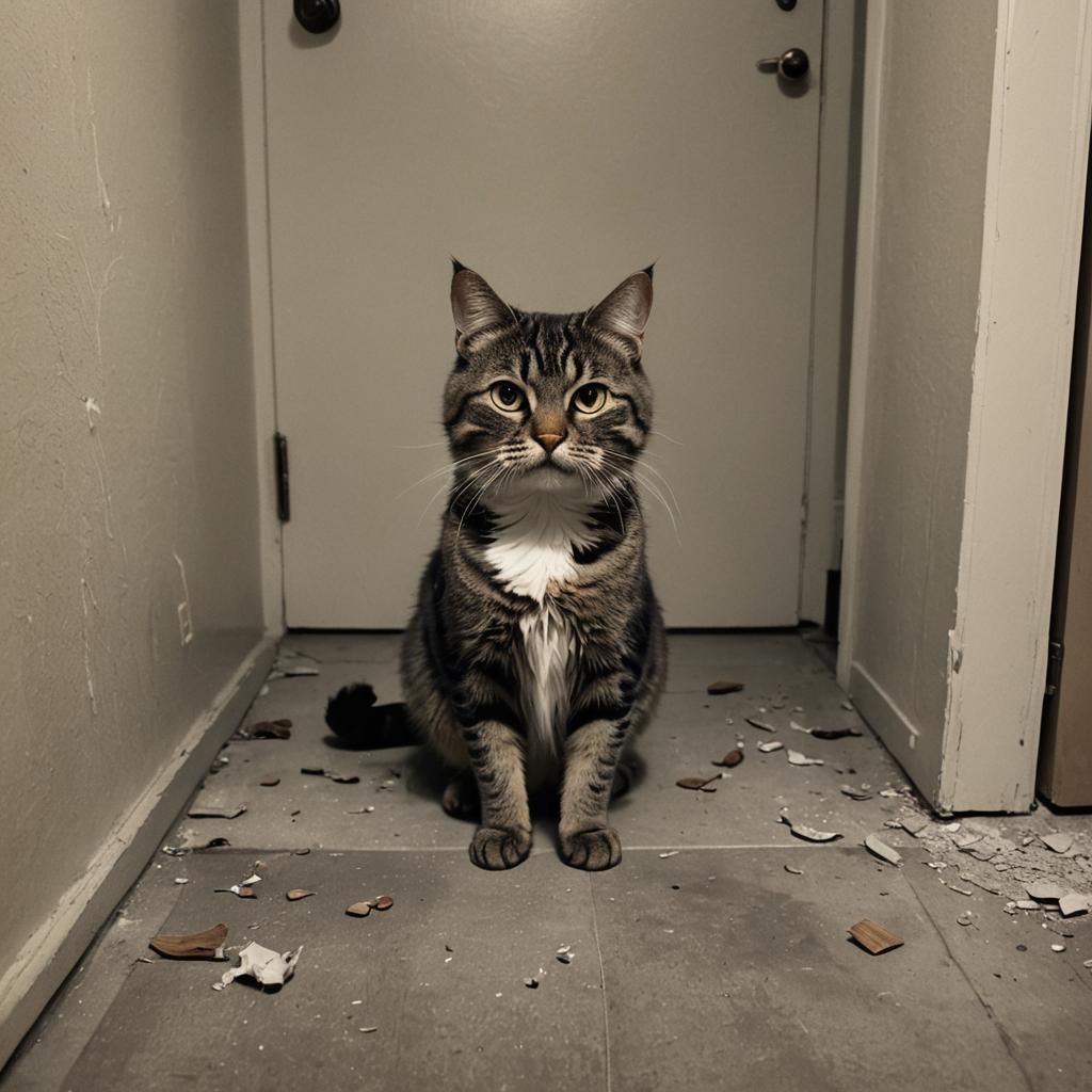 Upset Cat Reacts to Owner Leaving, Sinister Painting