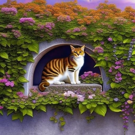 Fantasy Cat on a Wall in Hyperrealistic 3D