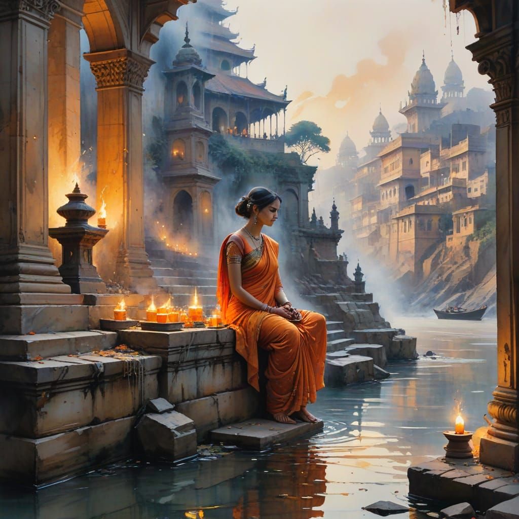 Ancient Varanasi Ghats at Dawn