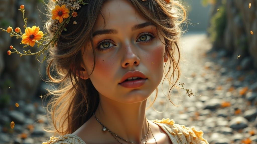 Melancholic Woman on Memory Lane in Dynamic Lighting