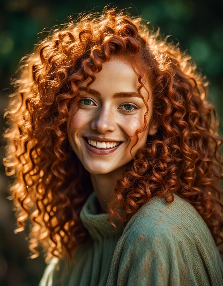 Smiling Redhead Portrait in Impressionist Style