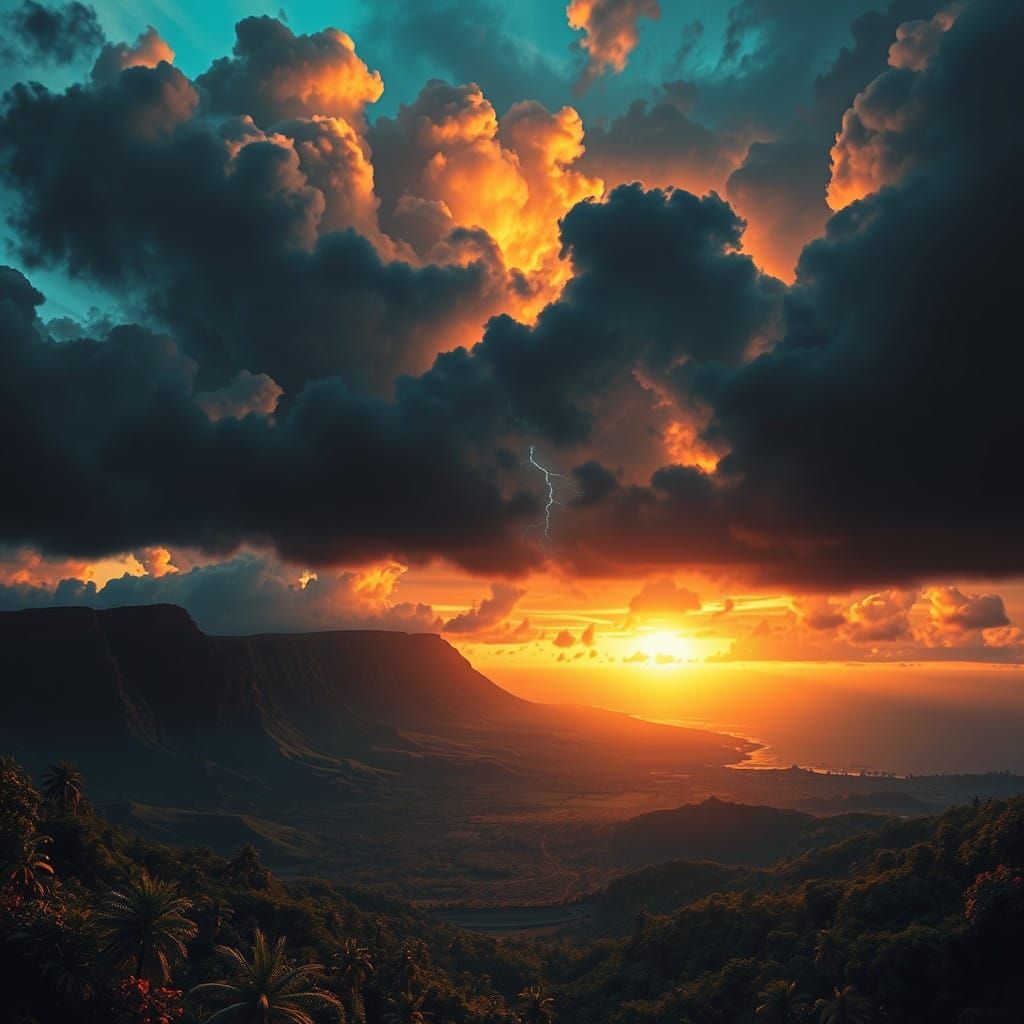 Surreal Sunset Over the Big Island, Hawaii, as Stormy Weathe...