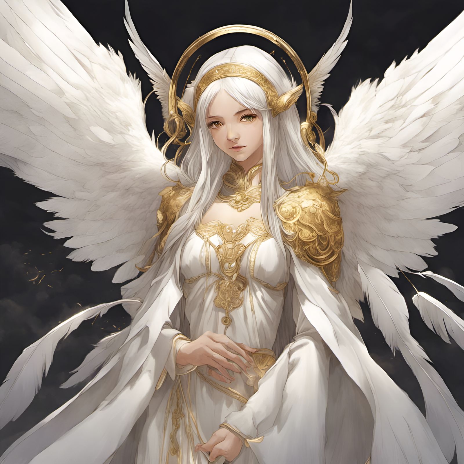 Angelic Seraphim Girl with White Wings in Manhwa Style